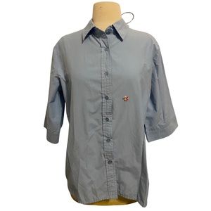 VINTAGE American Sweetheart classic blue button up shirt flower accent, see pics